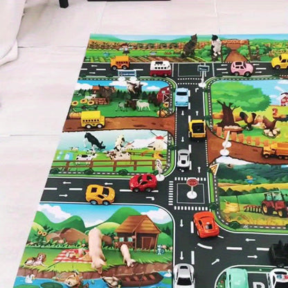 Mat with Interactive Play Adventure for Explore Farm and Traffic with Toys