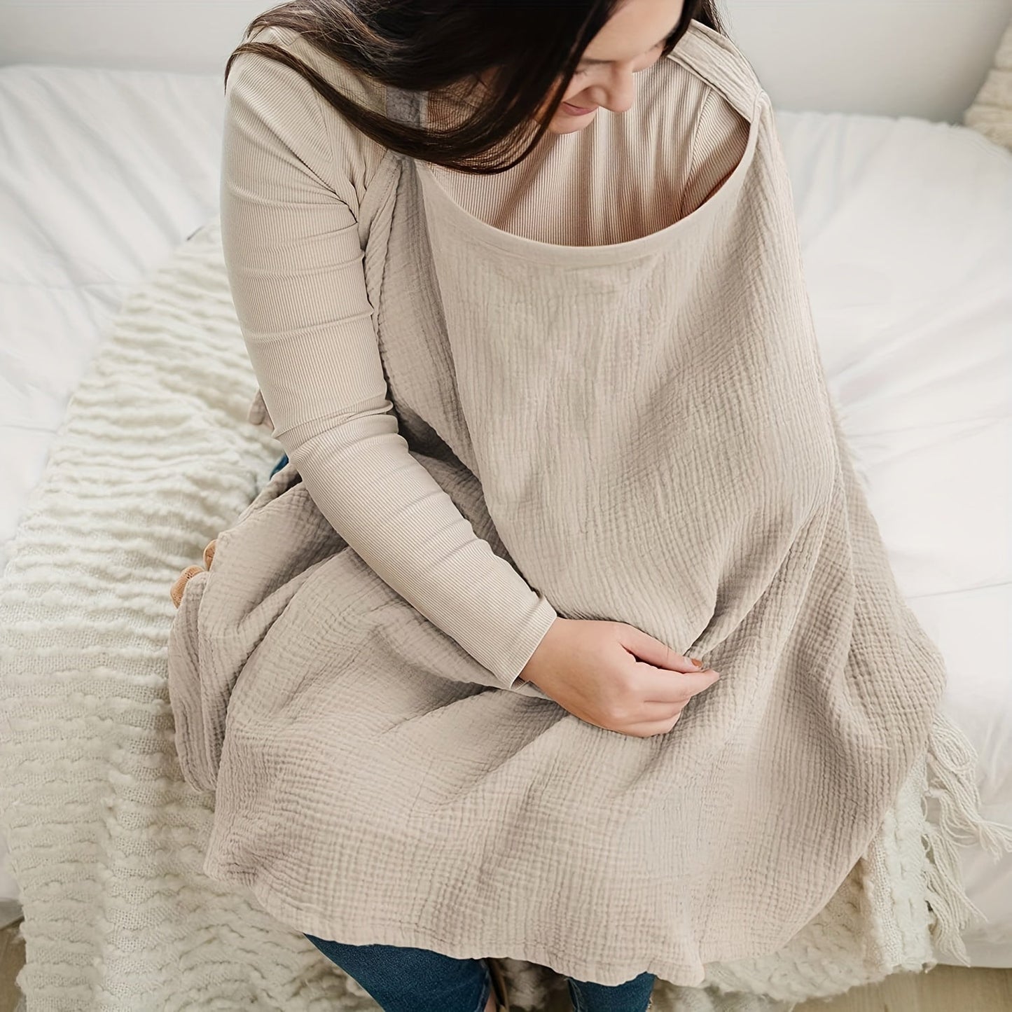Blanket with Breathable Nursing Rigid Hoops for Multifunctional Mother Apron