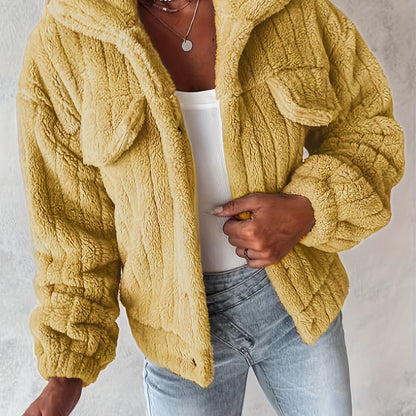 Ladies' Teddy Coat with Shawl Collar and Long Sleeves for Casual Autumn and Winter