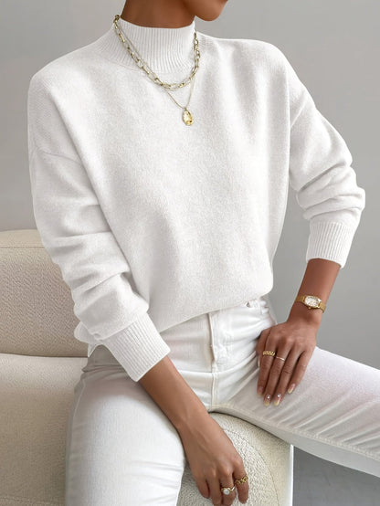 Ladies' Knitted Jumper with a High Neck and Long Sleeves for Autumn Winter