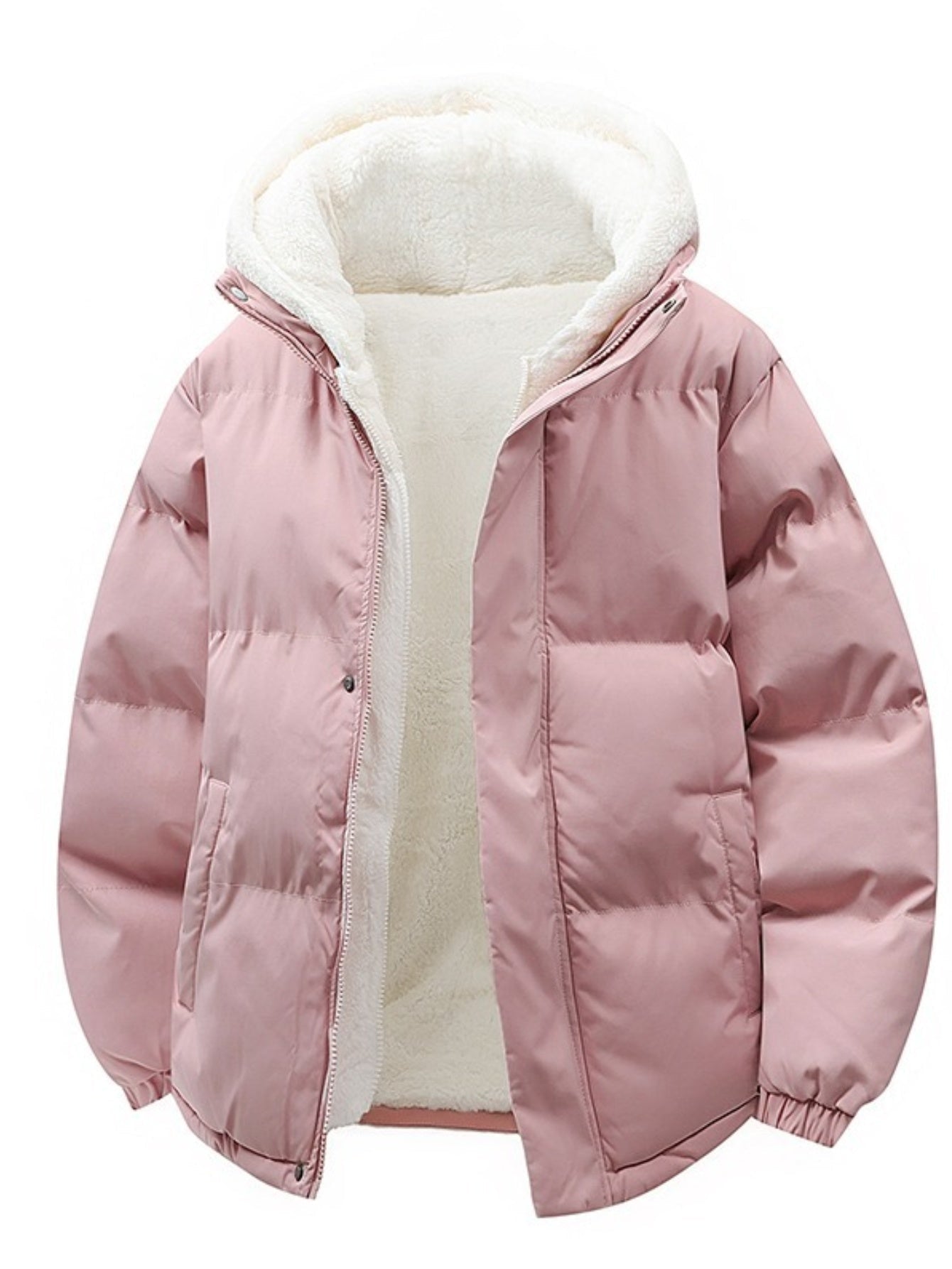 Padded Winter Coat with Teddy Lining and Hood for Casual Unisex Model