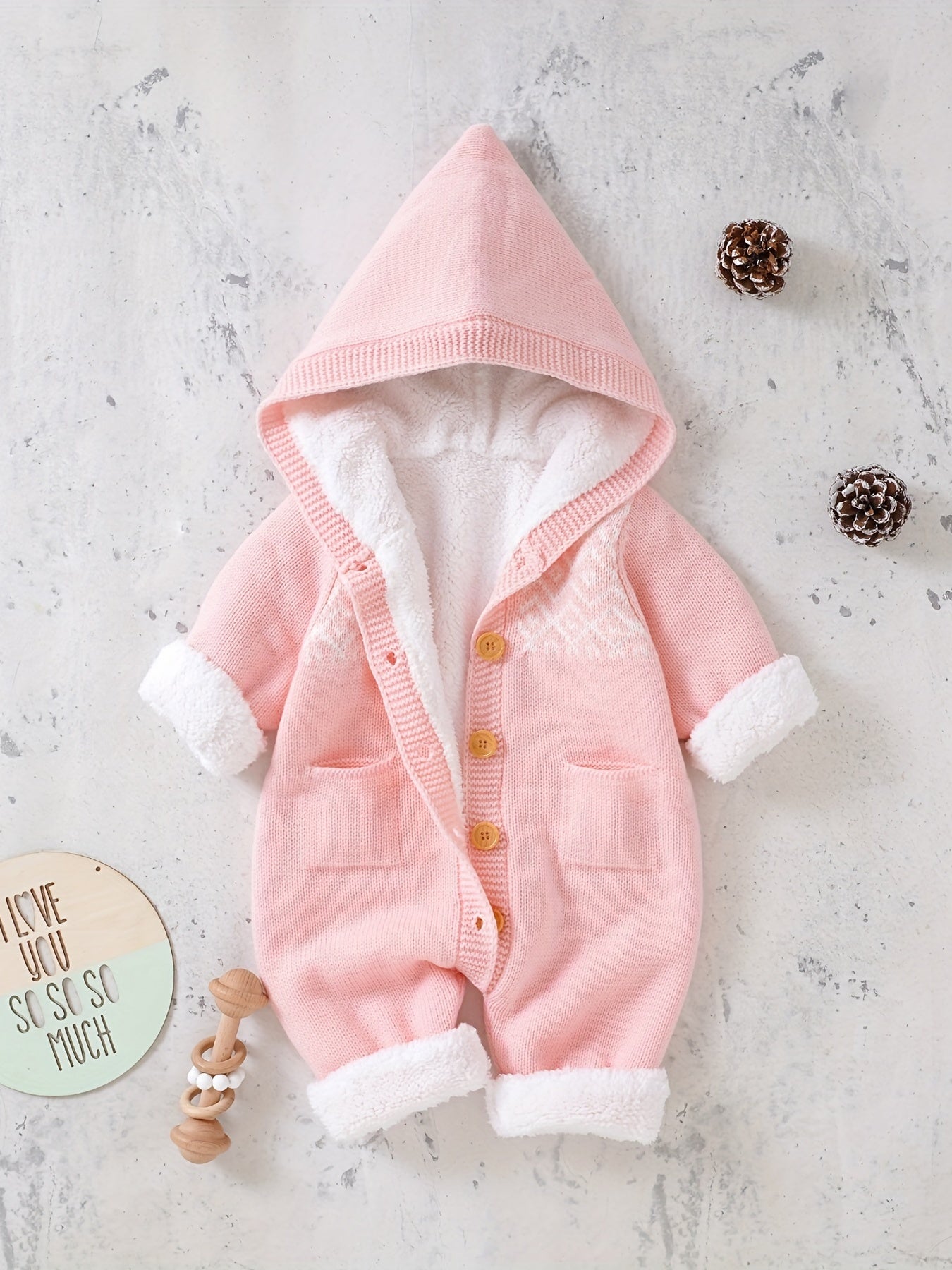 Baby Knitted Jumpsuit with Hood for Warm and Comfortable