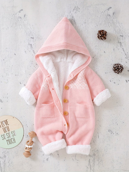 Baby Knitted Jumpsuit with Hood for Warm and Comfortable
