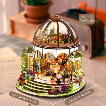 Miniature Flower House for 3D Wooden Puzzle with LED Lighting and Detailed Garden