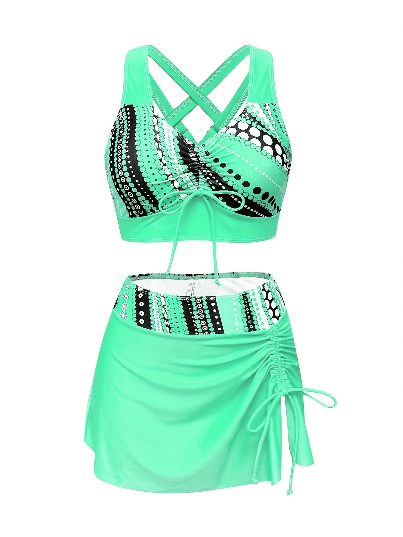 Set Tankini Women Polka Dot Tankini with Skirt Three‑piece