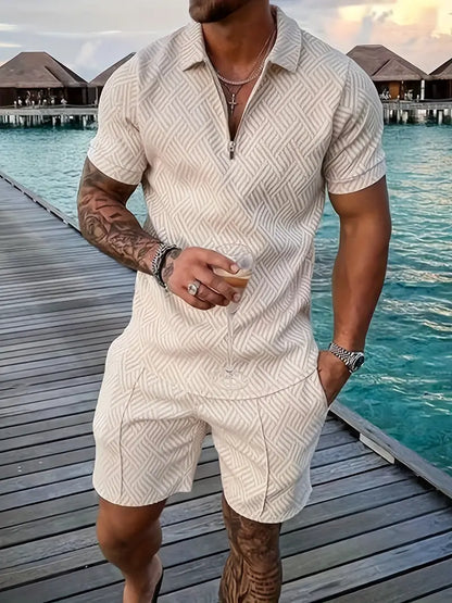 Set with Geometric Men's Summer Polo and Shorts