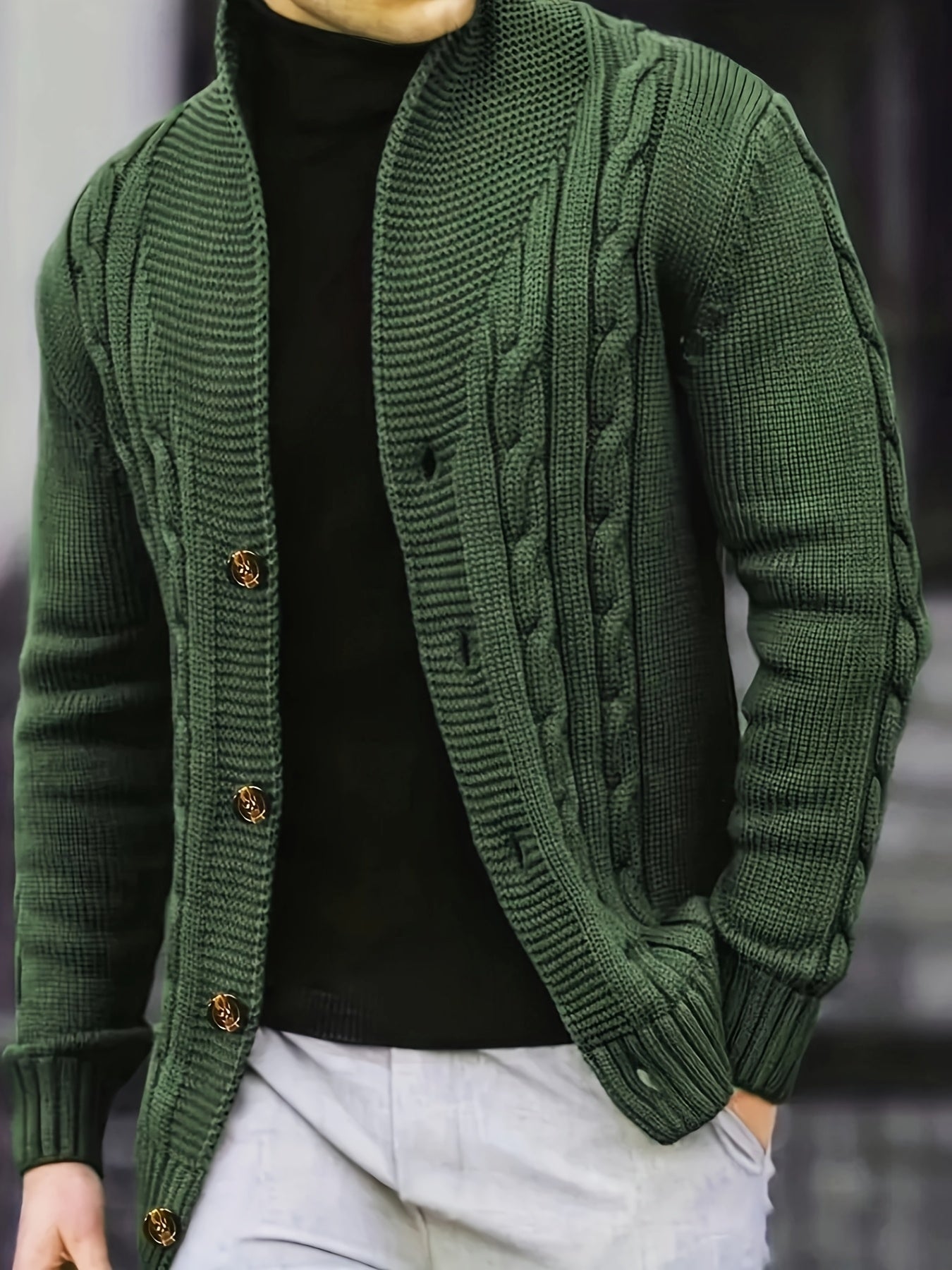 Men's Cable Knit Cardigan with V-Neck for Comfortable and Versatile
