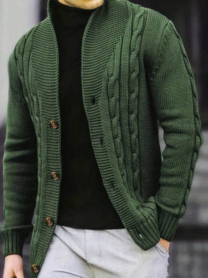 Men's Cable Knit Cardigan with V-Neck for Comfortable and Versatile