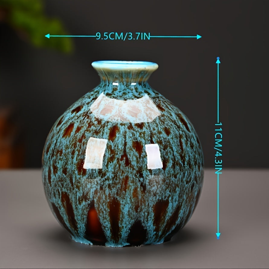 Vases with Set of Three Ceramic Mini Blue Glazed Texture