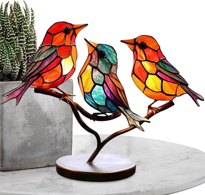 Table with Modern Bird Sculpture with Coloured Glass and Decorative Art Design