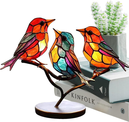 Table with Modern Bird Sculpture with Coloured Glass and Decorative Art Design