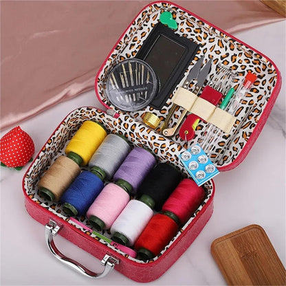 Case Complete Portable Sewing Kit in Faux Leather for Compact and Practical