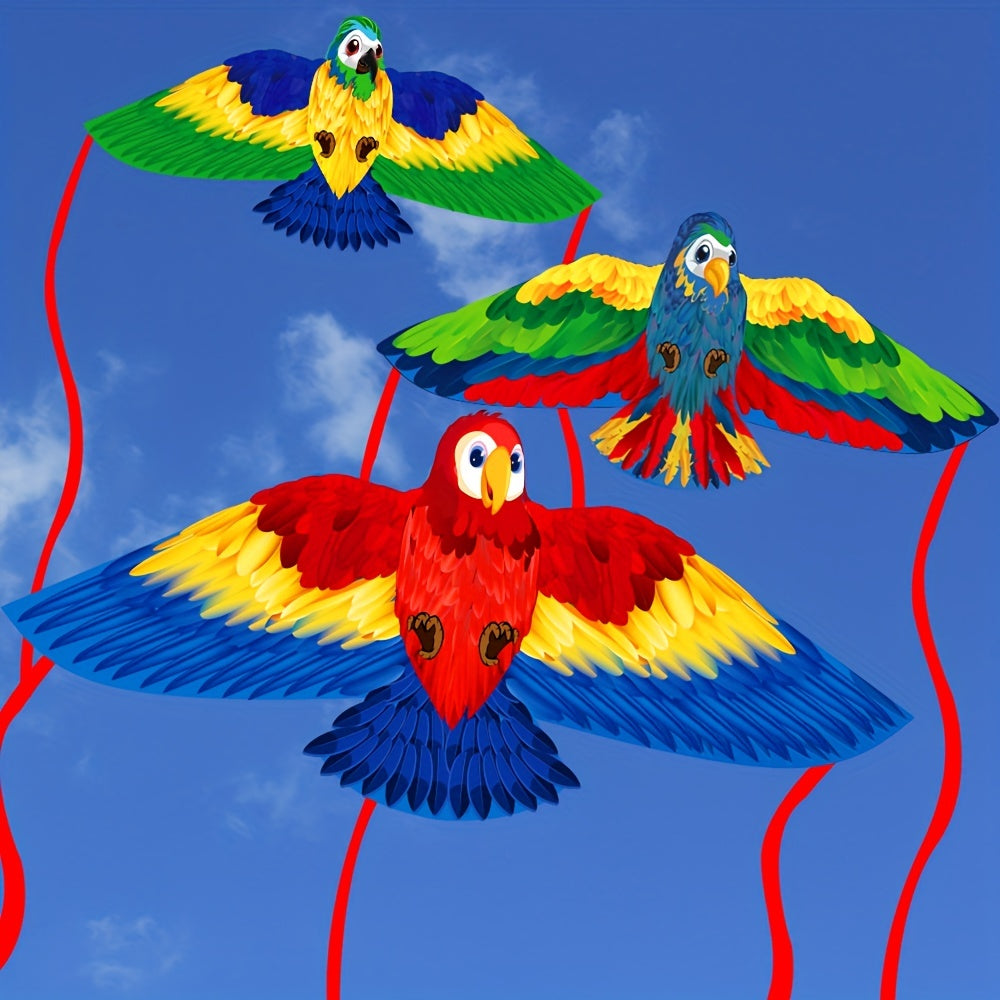 Parrot Kite with Large Colourful Wings and Long Tail Ribbons
