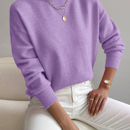 Ladies' Knitted Jumper with a High Neck and Long Sleeves for Autumn Winter