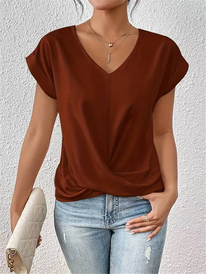Elegant Women's T-Shirt with V-Neck and Flattering Wrap