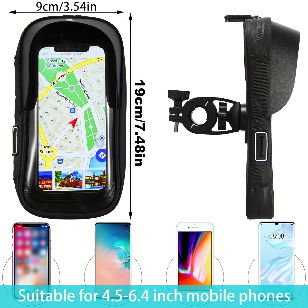 Holder Waterproof Bicycle and Motorcycle Phone for Handlebar Bag with 360° Rotation Option