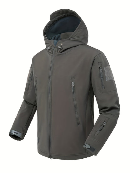 Men's Outdoor Softshell Jacket with Hood and Warm Windproof Lining