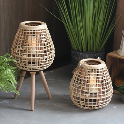 Lantern with Handwoven Rattan Candle Holder for Loose Decorative Piece