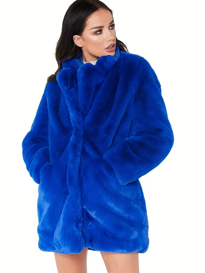 Elegant Women's Mid-Length Winter Faux Fur Coat for Stylish and Warm for Cold Months