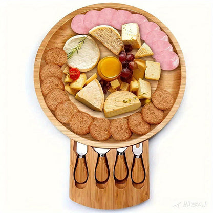 Bamboo Cheese Board with Cheese Knives for Stylish and Practical for Any Occasion