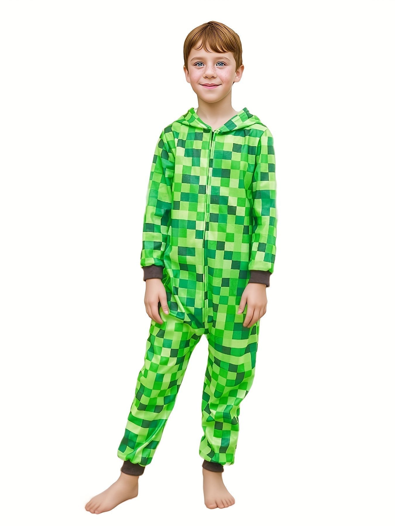 Minecraft Inspired Green Checkered Onesie for Kids for Perfect for Halloween and Parties