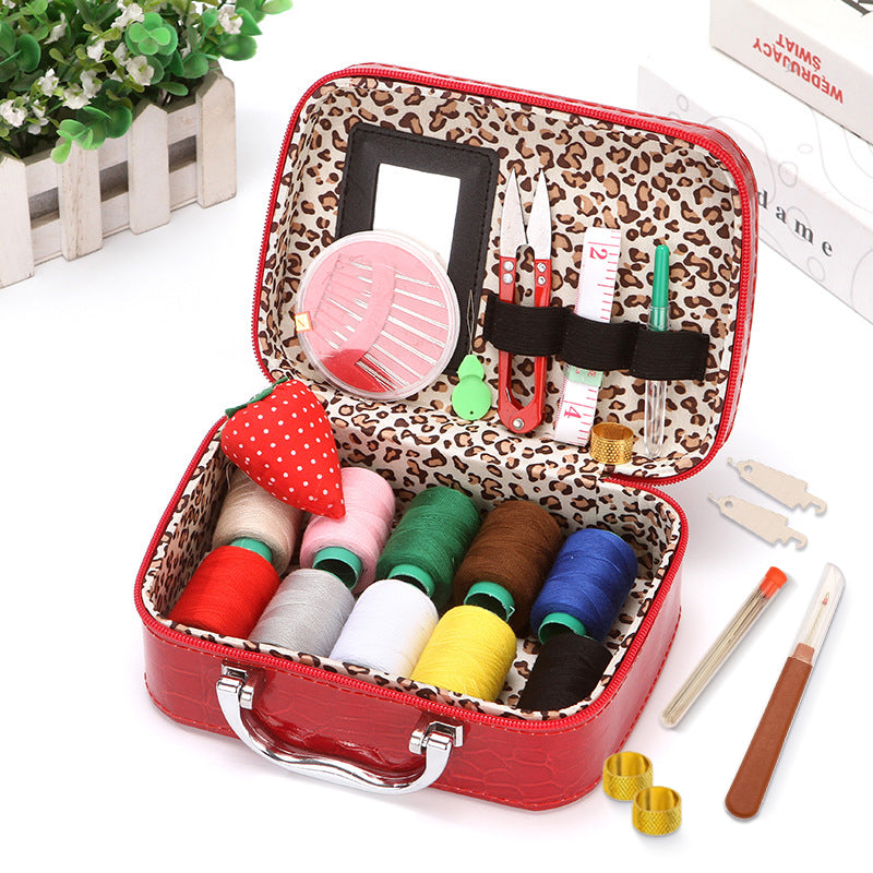 Case Complete Portable Sewing Kit in Faux Leather for Compact and Practical