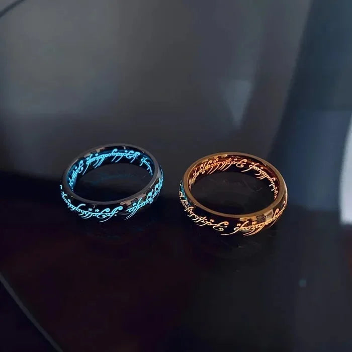 Ring Lumobond Glow with Engraved Stainless Steel Ring with Luminous Rune Design