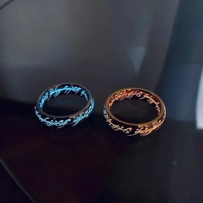 Ring Lumobond Glow with Engraved Stainless Steel Ring with Luminous Rune Design