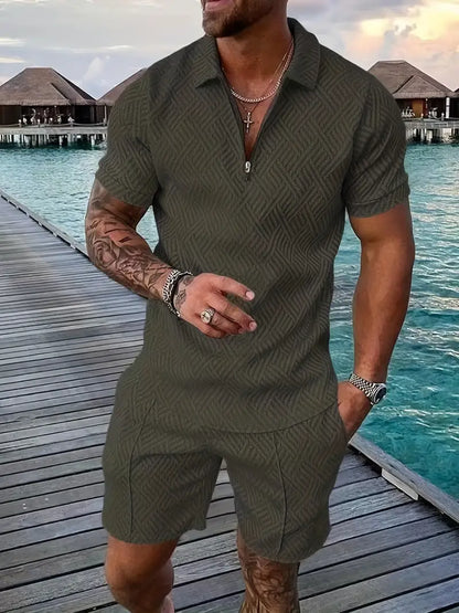 Set with Geometric Men's Summer Polo and Shorts