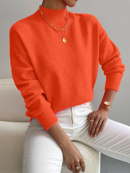 Ladies' Knitted Jumper with a High Neck and Long Sleeves for Autumn Winter