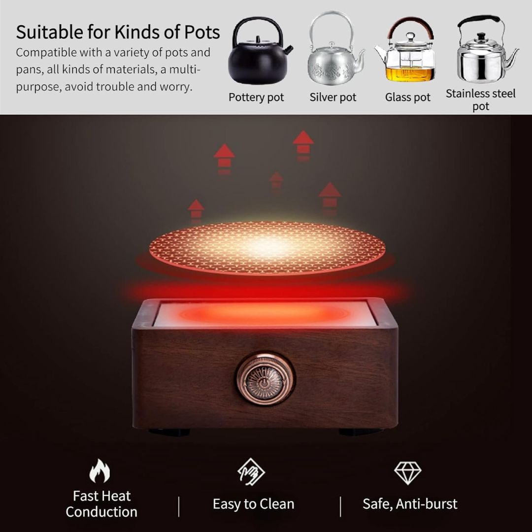 Warmer with Electric Tea Made of Walnut with Adjustable Temperature
