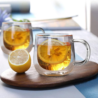 Glass with Double-Walled Mugs with Insulation for Hot and Cold Drinks