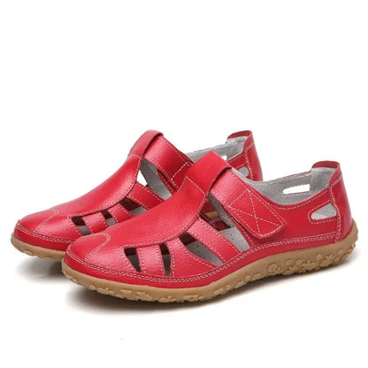 Leather Sandals for Women with Velcro and Comfort Sole
