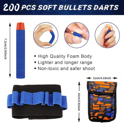 Holder with 200 Foam Darts for Nerf with Wristband and Storage Bag for Playful Fun