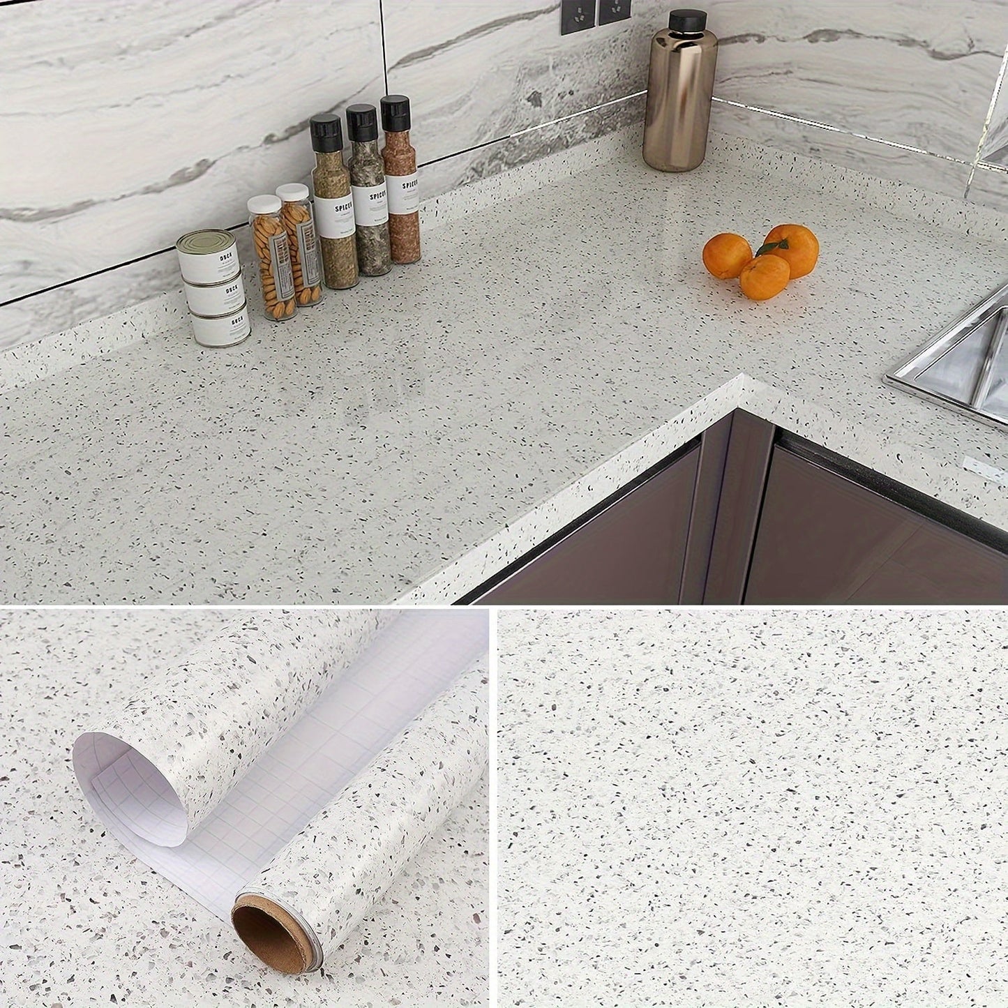 Self-Adhesive Marble Effect Vinyl Wallpaper for Kitchen and Bathroom