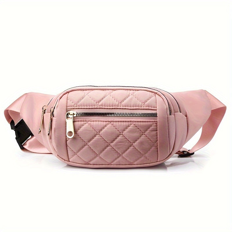 Bag with Lightweight Bum Design for Women with Quilted Check Pattern and Double Zipper