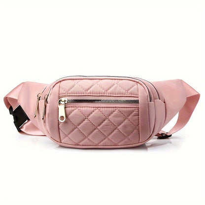 Bag with Lightweight Bum Design for Women with Quilted Check Pattern and Double Zipper