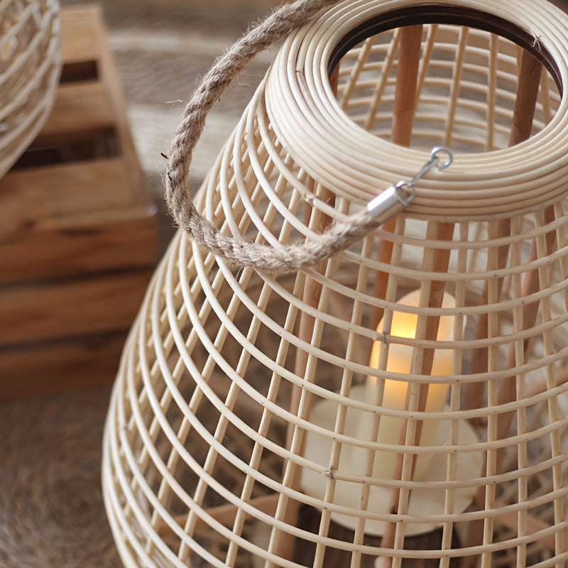 Lantern with Handwoven Rattan Candle Holder for Loose Decorative Piece