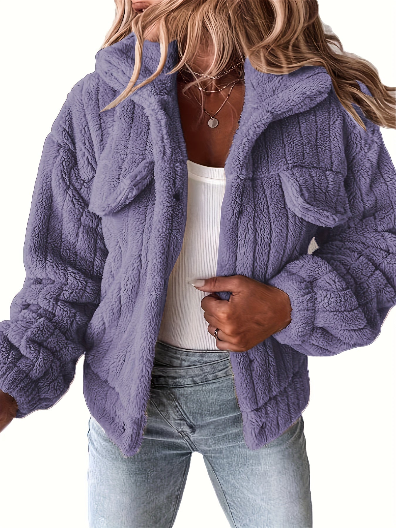 Ladies' Teddy Coat with Shawl Collar and Long Sleeves for Casual Autumn and Winter