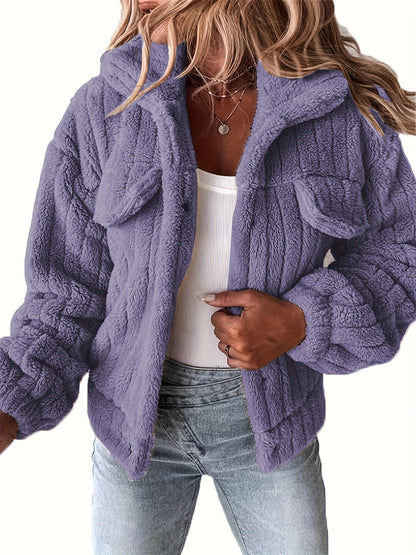 Ladies' Teddy Coat with Shawl Collar and Long Sleeves for Casual Autumn and Winter