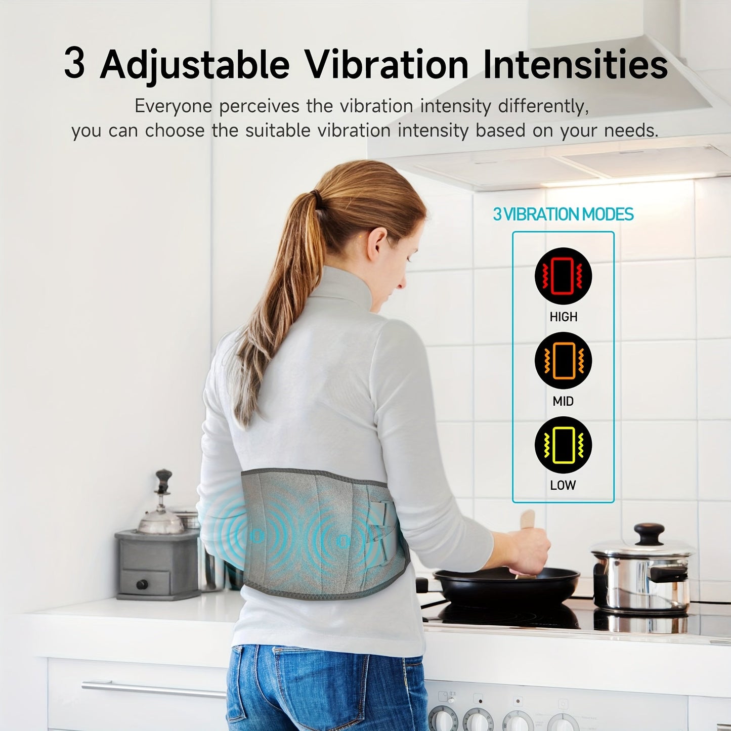 Wireless Heated Massage Belt for Back and Waist for 3 Adjustable Heat and Vibration Modes