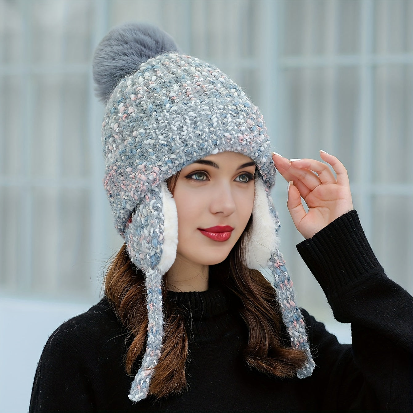 Olivia Warm Winter Hat for Knitted Hat with Fleece and Ear Flaps