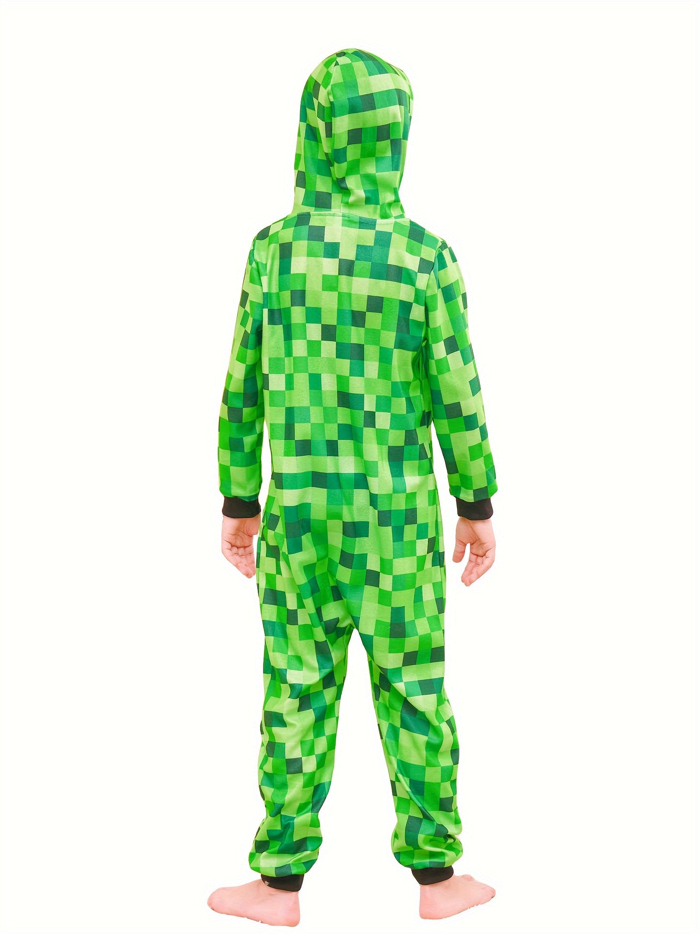 Minecraft Inspired Green Checkered Onesie for Kids for Perfect for Halloween and Parties