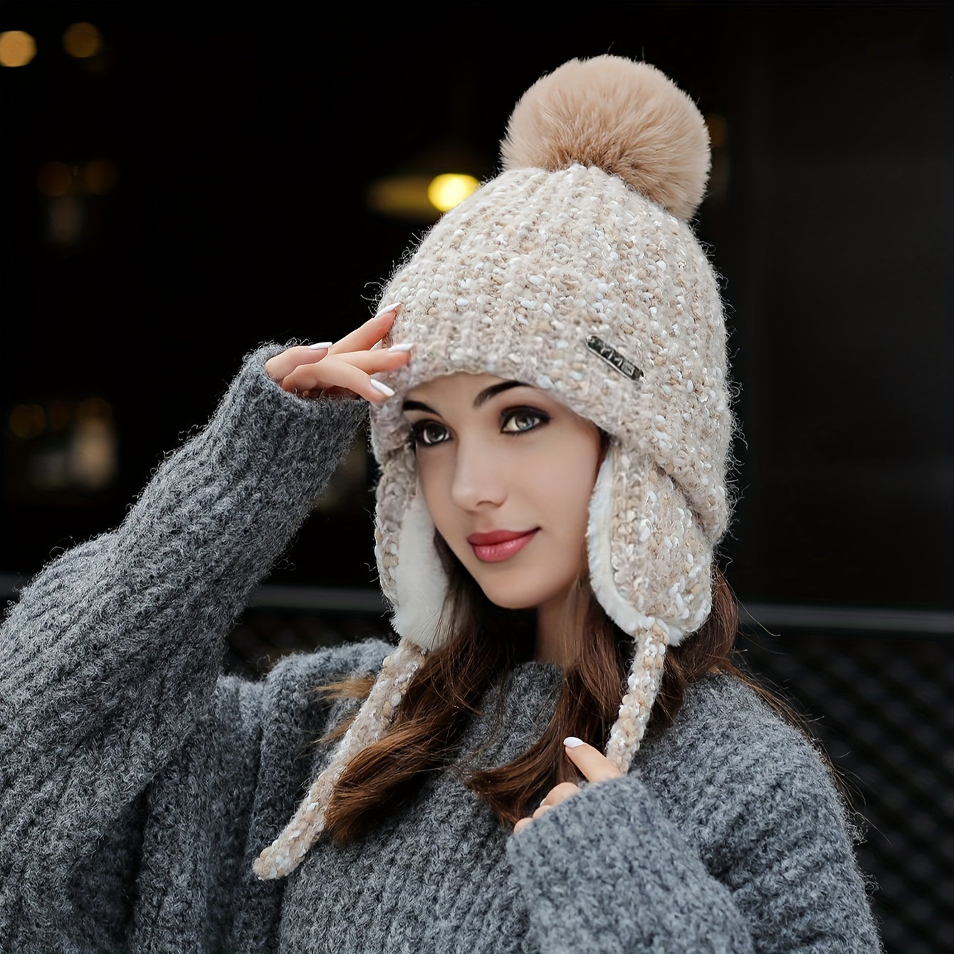 Olivia Warm Winter Hat for Knitted Hat with Fleece and Ear Flaps