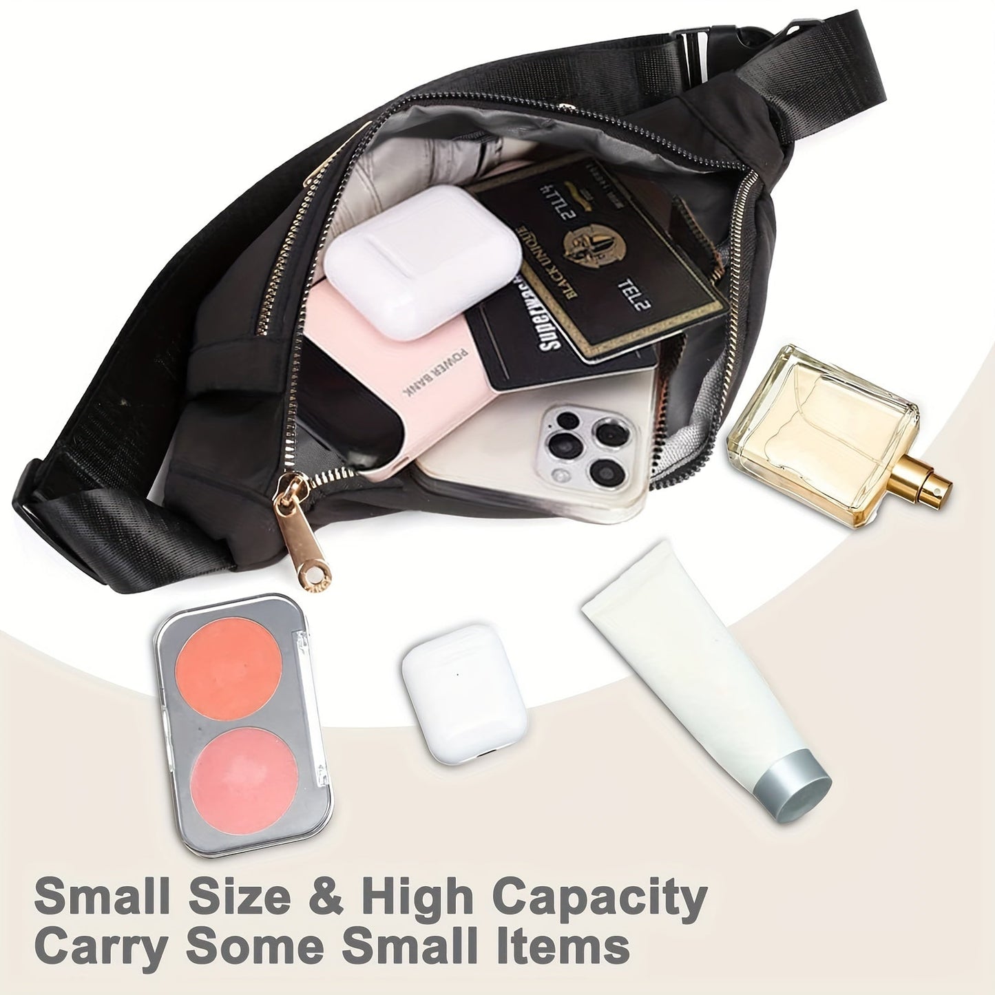 Bag with Lightweight Bum Design for Women with Multiple Zipper Pockets and Adjustable Strap