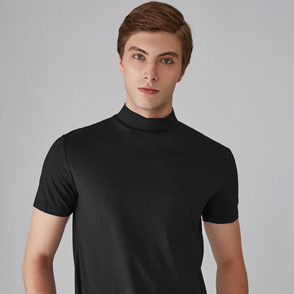 Men's Slim Fit T-Shirt with High Collar and Modern Fit