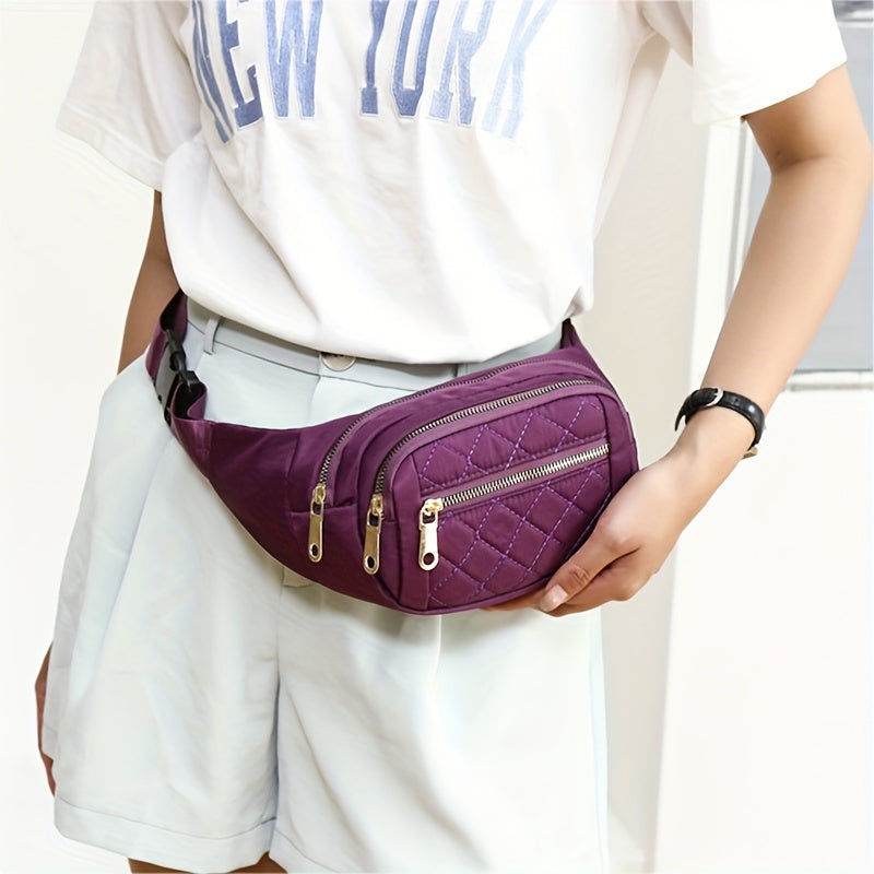 Bag with Lightweight Bum Design for Women with Quilted Check Pattern and Double Zipper