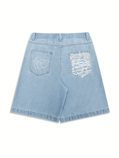 Casual Bermuda Denim Shorts for Loose Fit with Stylish Floral Embroidery