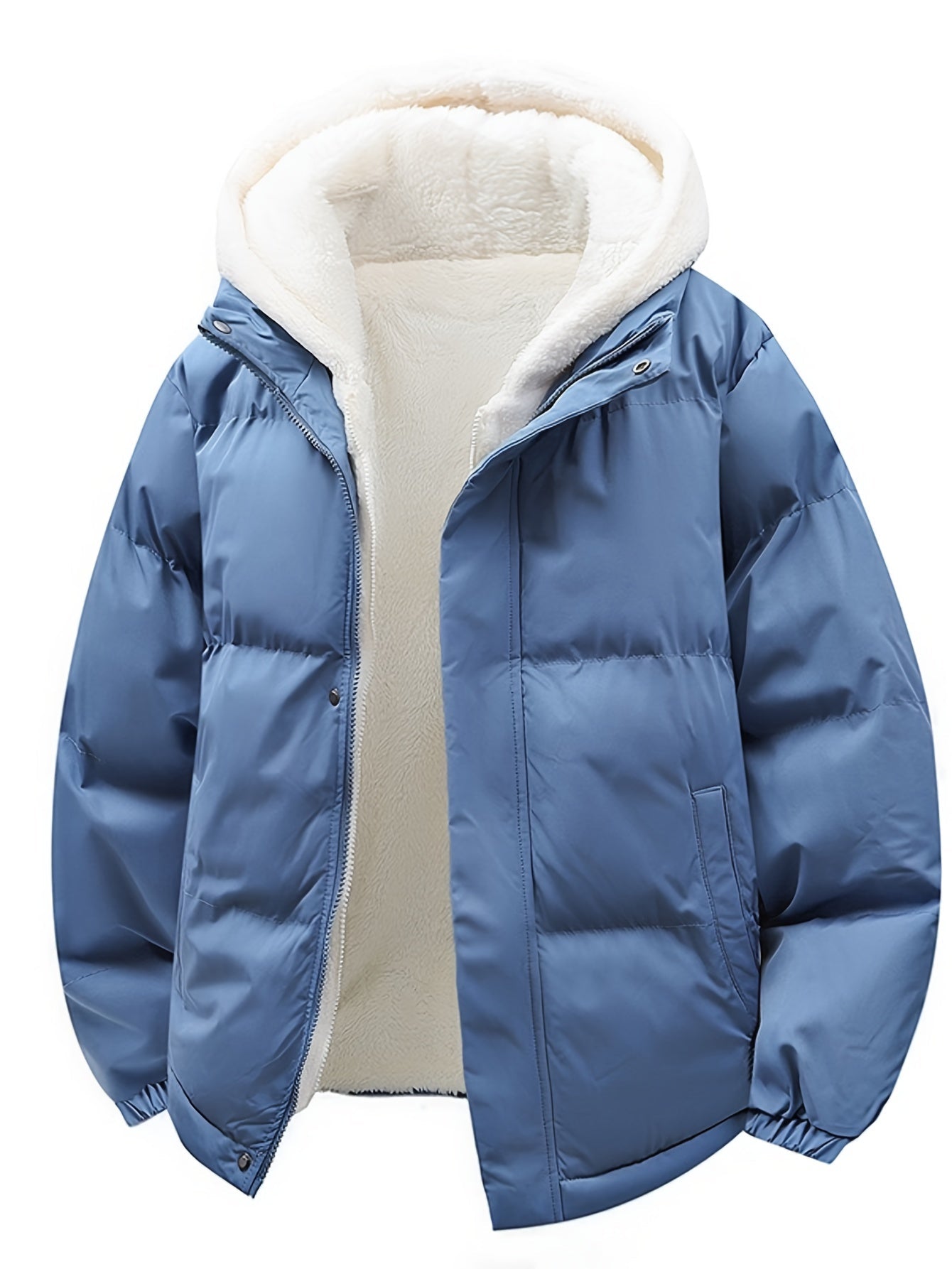 Padded Winter Coat with Teddy Lining and Hood for Casual Unisex Model