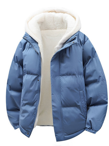 Padded Winter Coat with Teddy Lining and Hood for Casual Unisex Model
